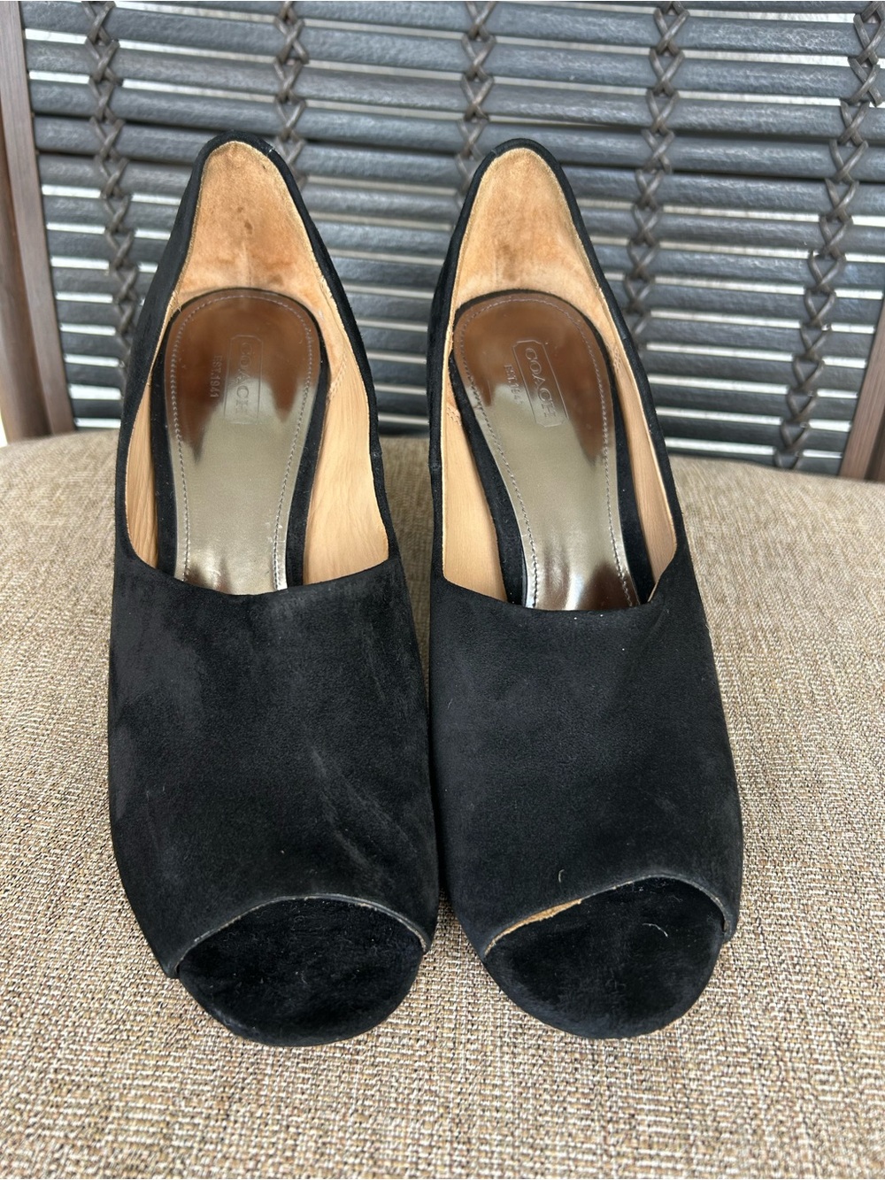 Coach Black Suede Peep-Toe Heels